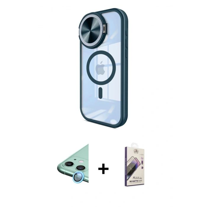 MARSİLYAN™- iPhone 11 Kılıf Kıvılcım Modern Koleksiyonu - Siyah Bilvis 3D Mat Cam Ekran Koruyucu + Raze Metal Kamera Lens - MI