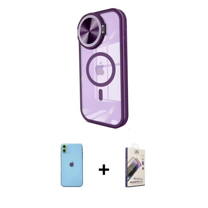 MARSİLYAN™- iPhone 11 Kılıf Kıvılcım Modern Koleksiyonu - Siyah Bilvis 3D Mat Cam Ekran Koruyucu + Neon Fosforlu Kamera Lens - YL