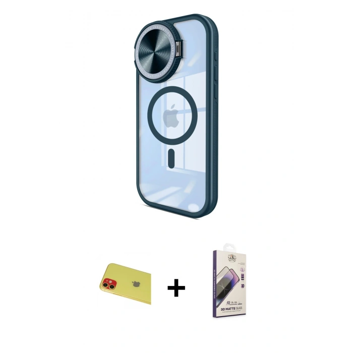 MARSİLYAN™- iPhone 11 Kılıf Kıvılcım Modern Koleksiyonu - Siyah Bilvis 3D Mat Cam Ekran Koruyucu + Rainbow Kamera Lens Koruma Cam - KI