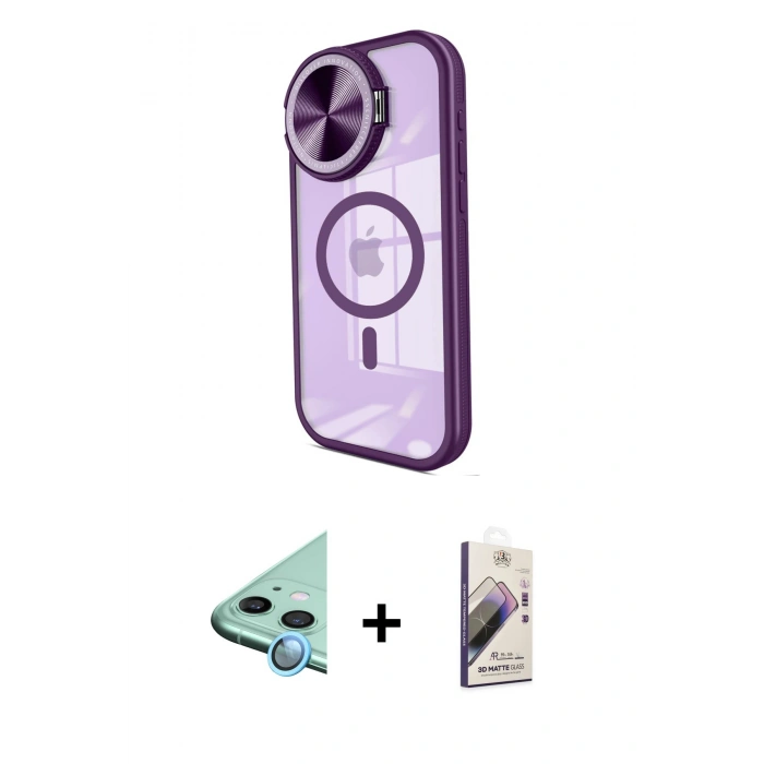 MARSİLYAN™- iPhone 11 Kılıf Kıvılcım Modern Koleksiyonu - Siyah Bilvis 3D Mat Cam Ekran Koruyucu + Raze Metal Kamera Lens - MI