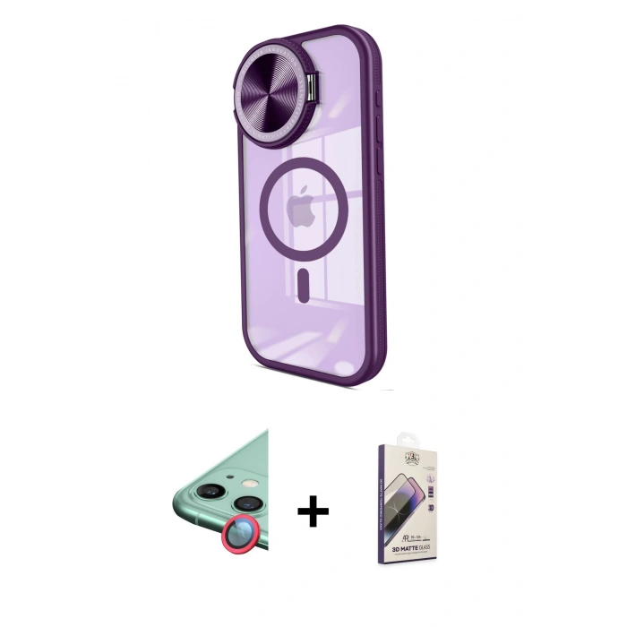 MARSİLYAN™- iPhone 11 Kılıf Kıvılcım Modern Koleksiyonu - Siyah Bilvis 3D Mat Cam Ekran Koruyucu + Raze Metal Kamera Lens - KI