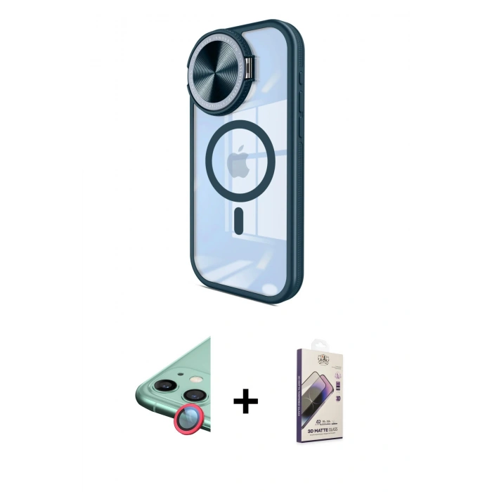 MARSİLYAN™- iPhone 11 Kılıf Kıvılcım Modern Koleksiyonu - Siyah Bilvis 3D Mat Cam Ekran Koruyucu + Raze Metal Kamera Lens - KI