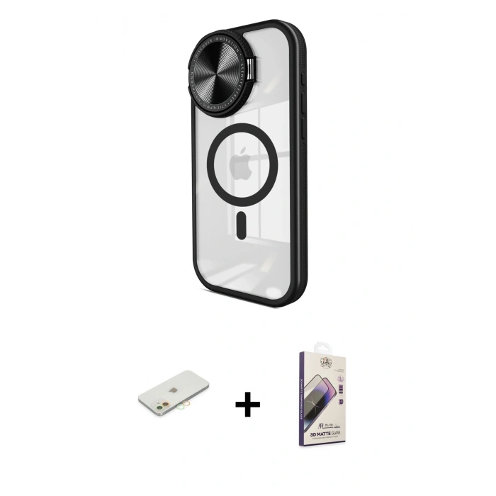 MARSİLYAN™- iPhone 11 Kılıf Kıvılcım Modern Koleksiyonu - Siyah Bilvis 3D Mat Cam Ekran Koruyucu + Renkli Kamera Lens Koruma Cam - TU