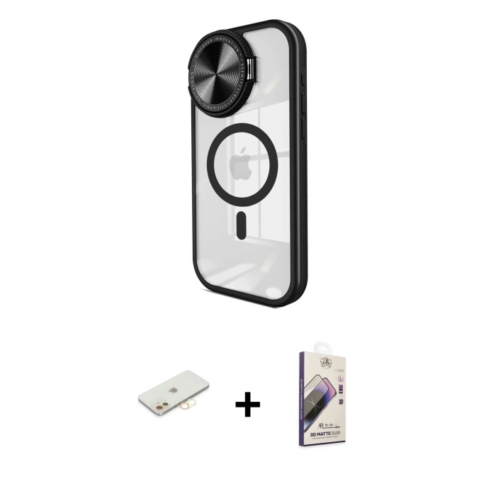 MARSİLYAN™- iPhone 11 Kılıf Kıvılcım Modern Koleksiyonu - Siyah Bilvis 3D Mat Cam Ekran Koruyucu + Renkli Kamera Lens Koruma Cam - SI