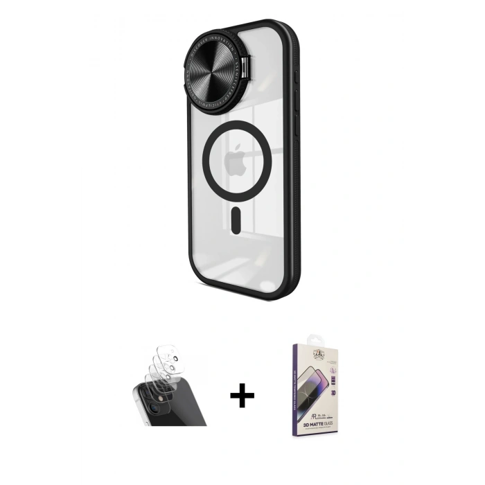 MARSİLYAN™- iPhone 11 Kılıf Kıvılcım Modern Koleksiyonu - Siyah Bilvis 3D Mat Cam Ekran Koruyucu + Kamera Lens Koruma Cam - SF