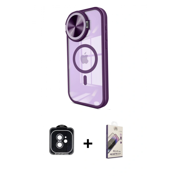 MARSİLYAN™- iPhone 11 Kılıf Kıvılcım Modern Koleksiyonu - Siyah Bilvis 3D Mat Cam Ekran Koruyucu + Siyah PVD Metal Kamera Lens