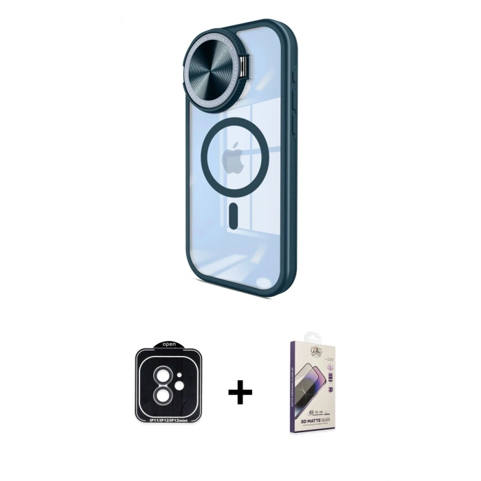 MARSİLYAN™- iPhone 11 Kılıf Kıvılcım Modern Koleksiyonu - Siyah Bilvis 3D Mat Cam Ekran Koruyucu + Siyah PVD Metal Kamera Lens