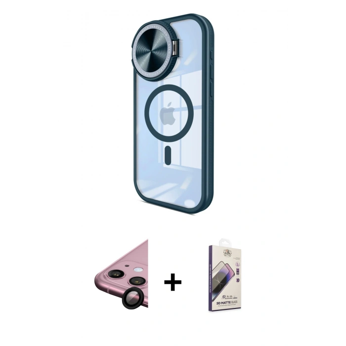 MARSİLYAN™- iPhone 11 Kılıf Kıvılcım Modern Koleksiyonu - Siyah Bilvis 3D Mat Cam Ekran Koruyucu + Siyah Raze Metal Kamera Lens
