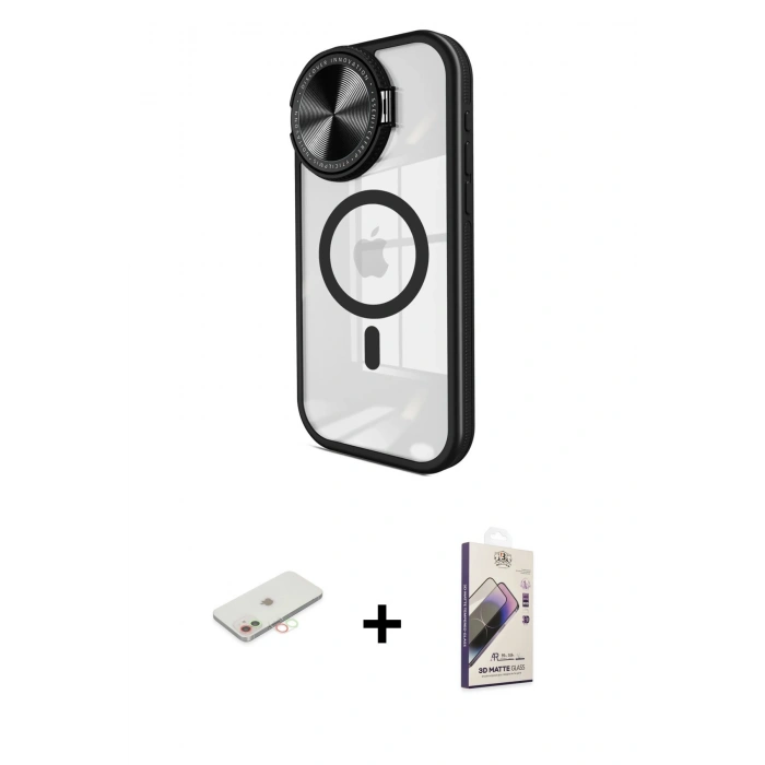 MARSİLYAN™- iPhone 11 Kılıf Kıvılcım Modern Koleksiyonu - Siyah Bilvis 3D Mat Cam Ekran Koruyucu + Renkli Kamera Lens Koruma Cam - YL