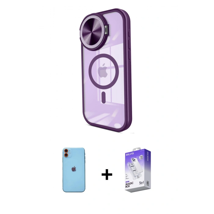 MARSİLYAN™- iPhone 11 Kılıf Kıvılcım Modern Koleksiyonu - Siyah Bilvis 5in1 3D Magic Cam Ekran Koruyucu + Neon Fosforlu Kamera Lens - TU