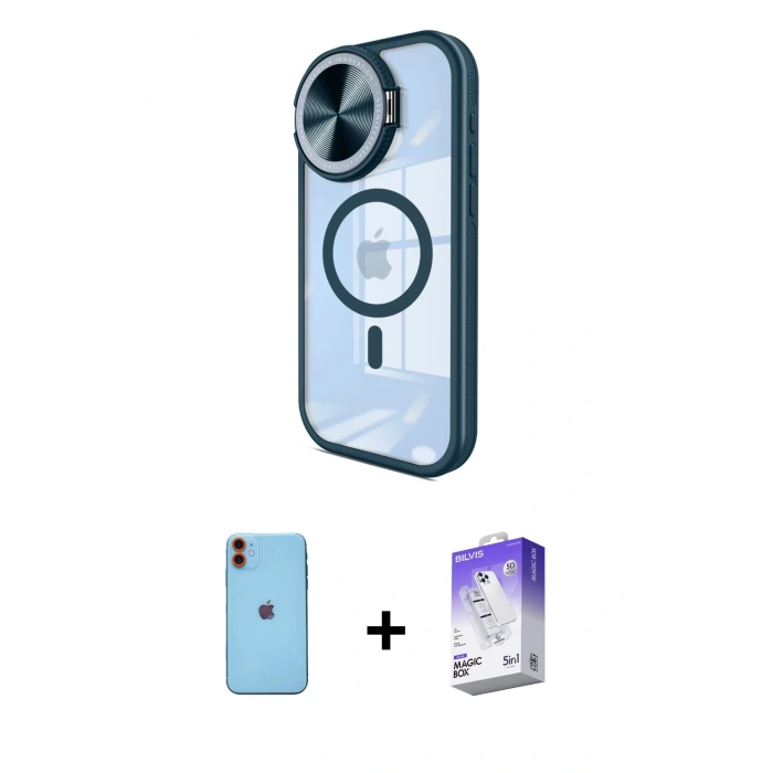 MARSİLYAN™- iPhone 11 Kılıf Kıvılcım Modern Koleksiyonu - Siyah Bilvis 5in1 3D Magic Cam Ekran Koruyucu + Neon Fosforlu Kamera Lens - TU