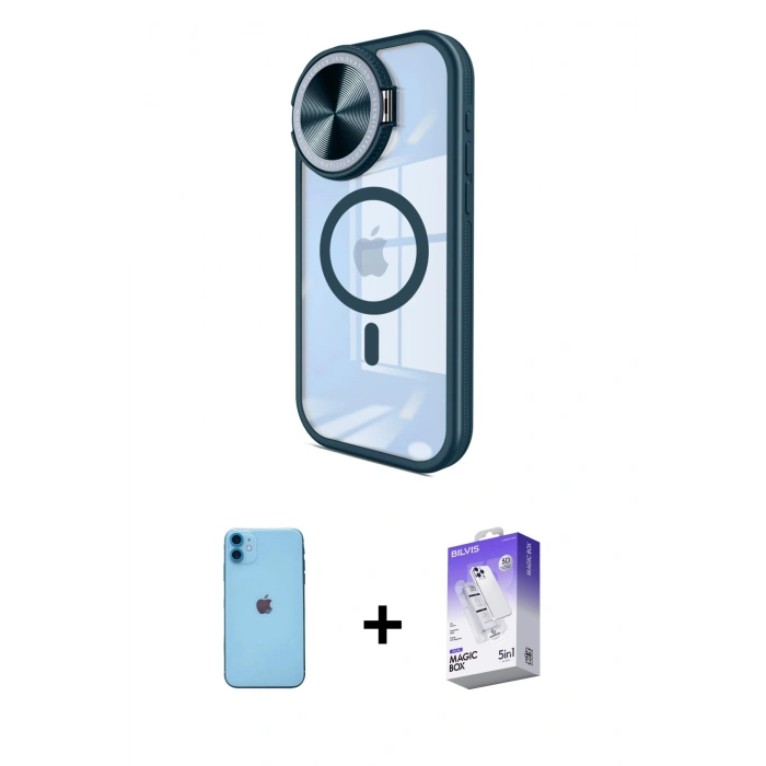 MARSİLYAN™- iPhone 11 Kılıf Kıvılcım Modern Koleksiyonu - Siyah Bilvis 5in1 3D Magic Cam Ekran Koruyucu + Neon Fosforlu Kamera Lens - MI