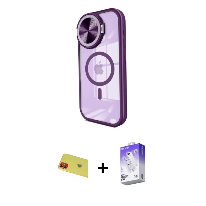 MARSİLYAN™- iPhone 11 Kılıf Kıvılcım Modern Koleksiyonu - Siyah Bilvis 5in1 3D Magic Cam Ekran Koruyucu + Rainbow Kamera Lens Koruma Cam - KI