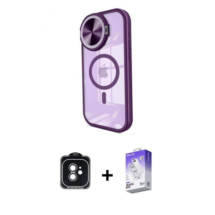 MARSİLYAN™- iPhone 11 Kılıf Kıvılcım Modern Koleksiyonu - Siyah Bilvis 5in1 3D Magic Cam Ekran Koruyucu + Siyah PVD Metal Kamera Lens