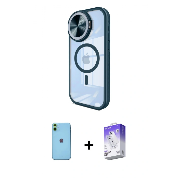 MARSİLYAN™- iPhone 11 Kılıf Kıvılcım Modern Koleksiyonu - Siyah Bilvis 5in1 3D Magic Cam Ekran Koruyucu + Neon Fosforlu Kamera Lens - YL