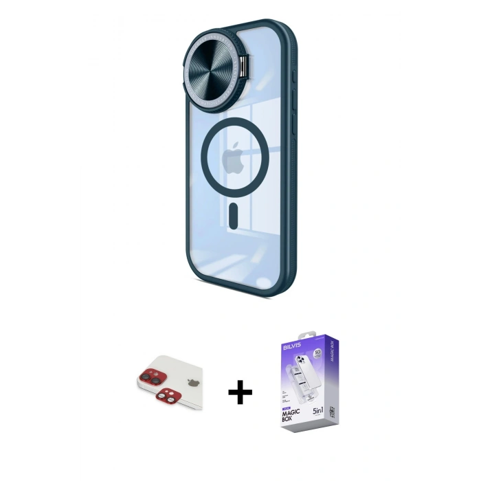 MARSİLYAN™- iPhone 11 Kılıf Kıvılcım Modern Koleksiyonu - Siyah Bilvis 5in1 3D Magic Cam Ekran Koruyucu + Kırmızı Pers Alüminyum Kamera Lens