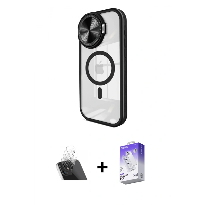 MARSİLYAN™- iPhone 11 Kılıf Kıvılcım Modern Koleksiyonu - Siyah Bilvis 5in1 3D Magic Cam Ekran Koruyucu + Kamera Lens Koruma Cam - SF
