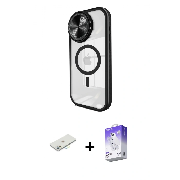 MARSİLYAN™- iPhone 11 Kılıf Kıvılcım Modern Koleksiyonu - Siyah Bilvis 5in1 3D Magic Cam Ekran Koruyucu + Renkli Kamera Lens Koruma Cam - SI