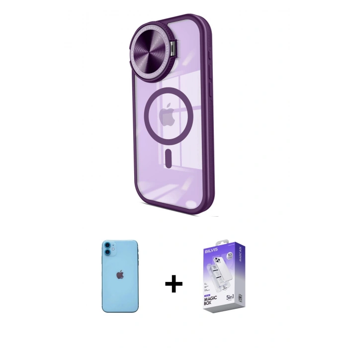 MARSİLYAN™- iPhone 11 Kılıf Kıvılcım Modern Koleksiyonu - Siyah Bilvis 5in1 3D Magic Cam Ekran Koruyucu + Neon Fosforlu Kamera Lens - MI