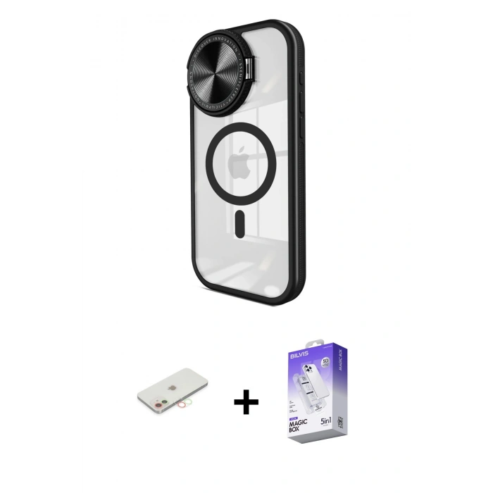 MARSİLYAN™- iPhone 11 Kılıf Kıvılcım Modern Koleksiyonu - Siyah Bilvis 5in1 3D Magic Cam Ekran Koruyucu + Renkli Kamera Lens Koruma Cam - YL