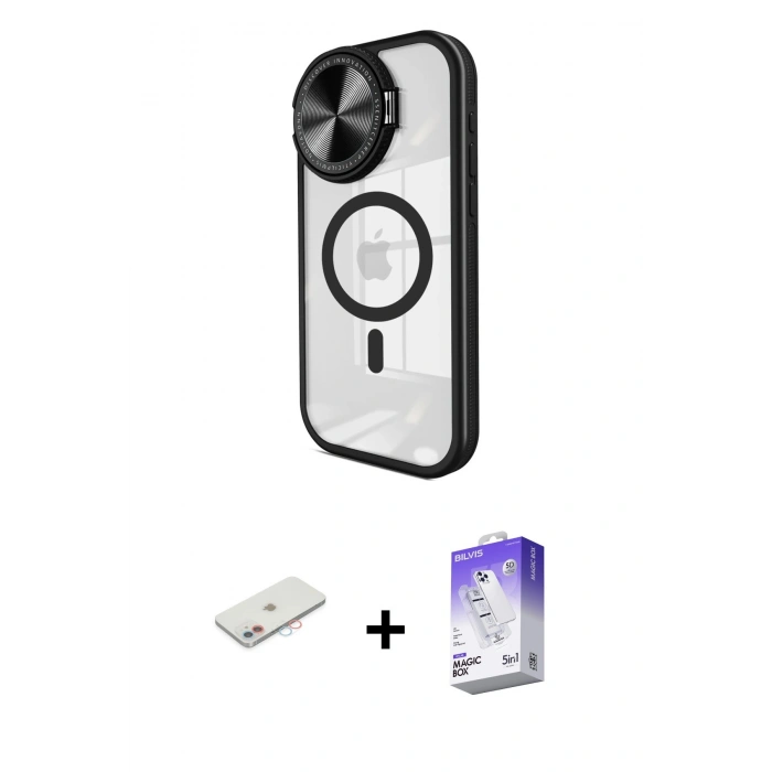 MARSİLYAN™- iPhone 11 Kılıf Kıvılcım Modern Koleksiyonu - Siyah Bilvis 5in1 3D Magic Cam Ekran Koruyucu + Renkli Kamera Lens Koruma Cam - PE