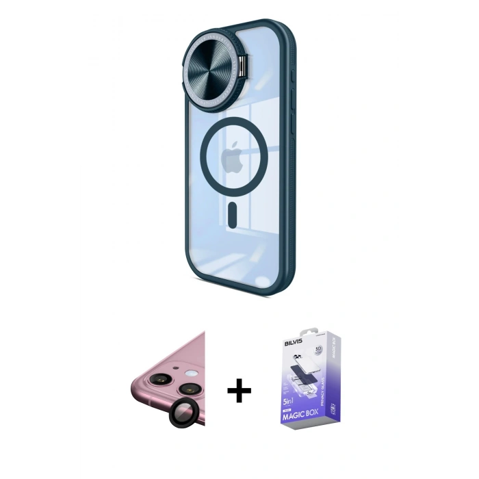MARSİLYAN™- iPhone 11 Kılıf Kıvılcım Modern Koleksiyonu - Siyah Bilvis 5in1 5D Magic Hayalet Cam Ekran Koruyucu + Raze Metal Kamera Lens - SH