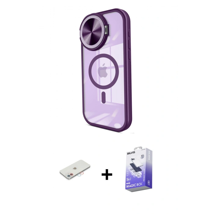 MARSİLYAN™- iPhone 11 Kılıf Kıvılcım Modern Koleksiyonu - Siyah Bilvis 5in1 5D Magic Hayalet Cam Ekran Koruyucu + Renkli Kamera Lens Koruma Cam - PE