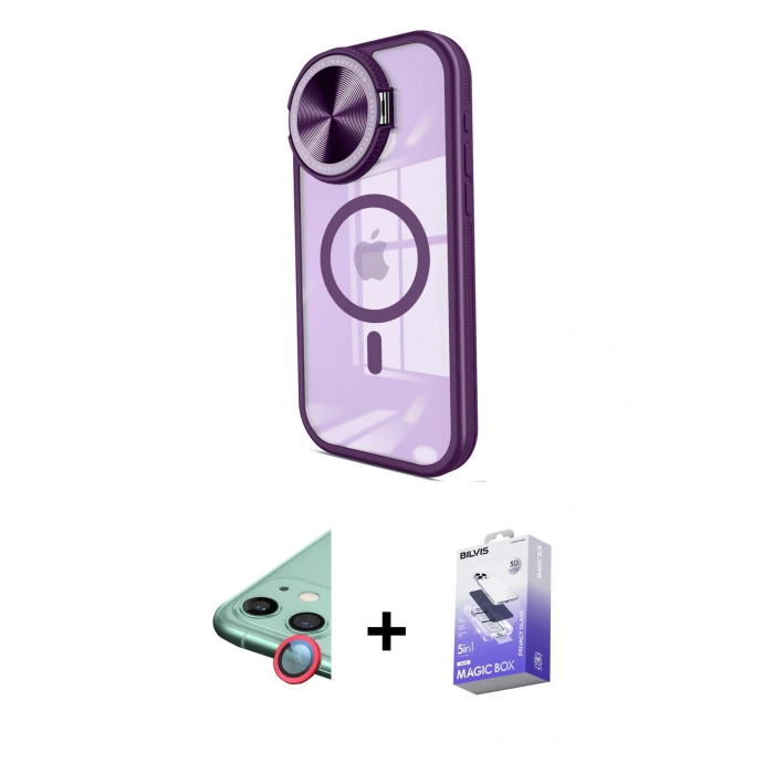 MARSİLYAN™- iPhone 11 Kılıf Kıvılcım Modern Koleksiyonu - Siyah Bilvis 5in1 5D Magic Hayalet Cam Ekran Koruyucu + Raze Metal Kamera Lens - KI