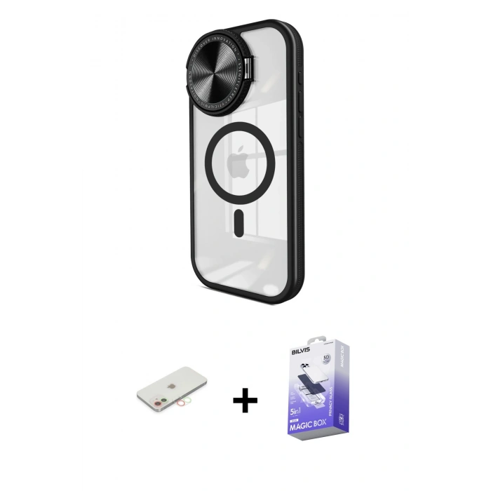 MARSİLYAN™- iPhone 11 Kılıf Kıvılcım Modern Koleksiyonu - Siyah Bilvis 5in1 5D Magic Hayalet Cam Ekran Koruyucu + Renkli Kamera Lens Koruma Cam - YL