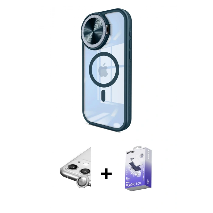 MARSİLYAN™- iPhone 11 Kılıf Kıvılcım Modern Koleksiyonu - Siyah Bilvis 5in1 5D Magic Hayalet Cam Ekran Koruyucu + Raze Metal Kamera Lens - GS