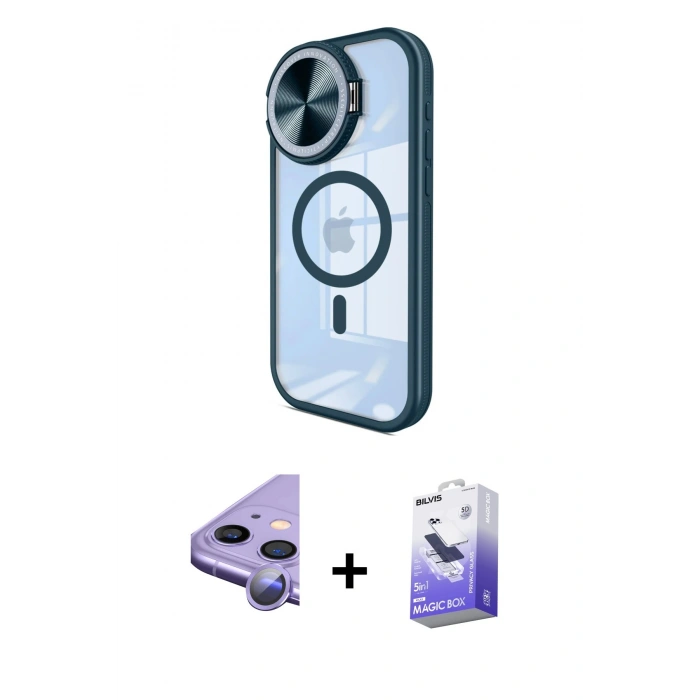 MARSİLYAN™- iPhone 11 Kılıf Kıvılcım Modern Koleksiyonu - Siyah Bilvis 5in1 5D Magic Hayalet Cam Ekran Koruyucu + Raze Metal Kamera Lens - MR