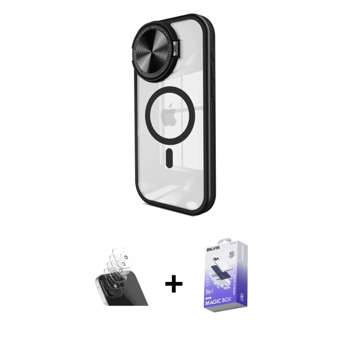 MARSİLYAN™- iPhone 11 Kılıf Kıvılcım Modern Koleksiyonu - Siyah Bilvis 5in1 5D Magic Hayalet Cam Ekran Koruyucu + Kamera Lens Koruma Cam - SF