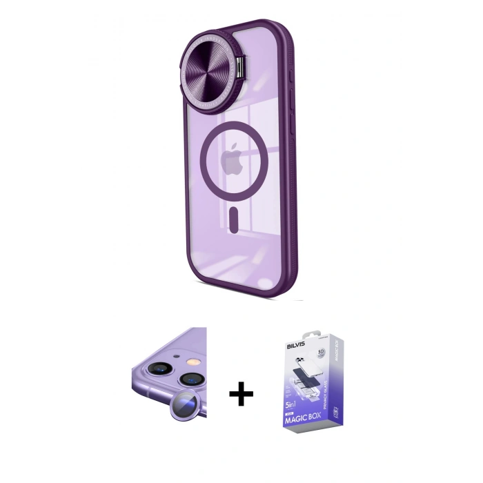 MARSİLYAN™- iPhone 11 Kılıf Kıvılcım Modern Koleksiyonu - Siyah Bilvis 5in1 5D Magic Hayalet Cam Ekran Koruyucu + Raze Metal Kamera Lens - MR
