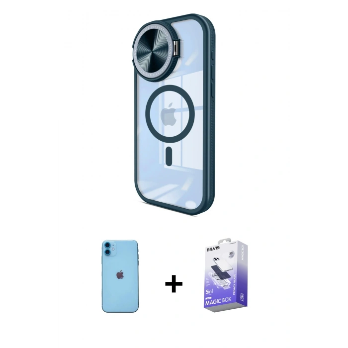 MARSİLYAN™- iPhone 11 Kılıf Kıvılcım Modern Koleksiyonu - Siyah Bilvis 5in1 5D Magic Hayalet Cam Ekran Koruyucu + Neon Fosforlu Kamera Lens - MI