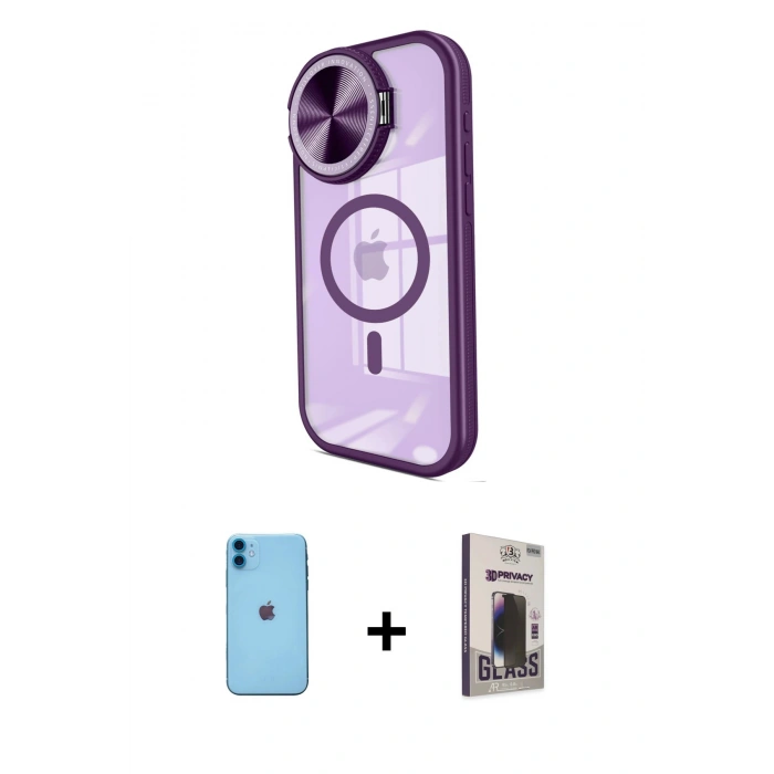 MARSİLYAN™- iPhone 11 Kılıf Kıvılcım Modern Koleksiyonu - Siyah Bilvis Hayalet Cam Ekran Koruyucu + Neon Fosforlu Kamera Lens - MI