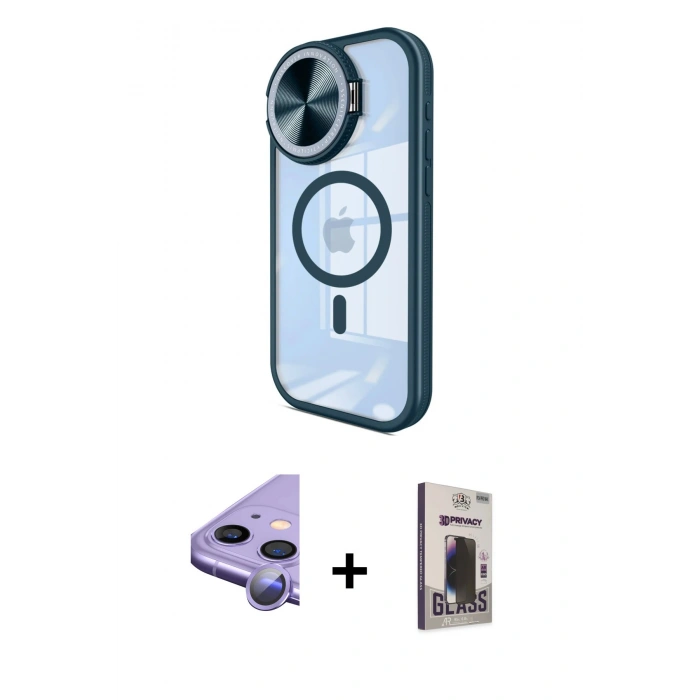 MARSİLYAN™- iPhone 11 Kılıf Kıvılcım Modern Koleksiyonu - Siyah Bilvis Hayalet Cam Ekran Koruyucu + Raze Metal Kamera Lens - MR