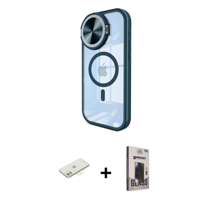 MARSİLYAN™- iPhone 11 Kılıf Kıvılcım Modern Koleksiyonu - Siyah Bilvis Hayalet Cam Ekran Koruyucu + Renkli Kamera Lens Koruma Cam - SI
