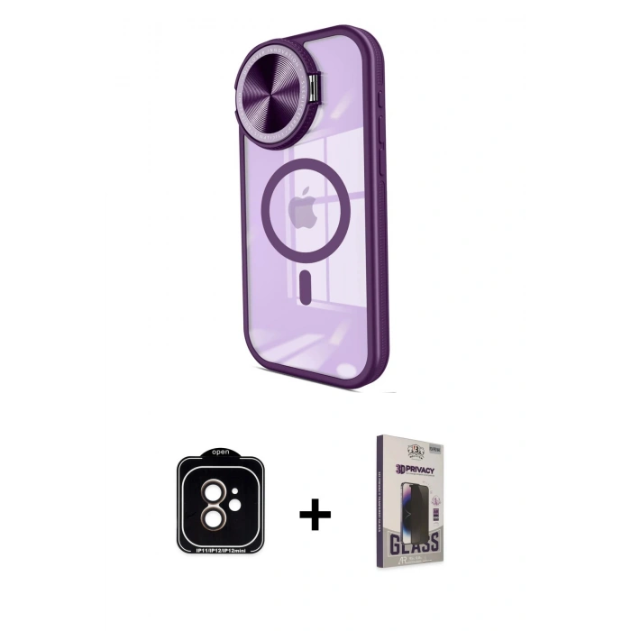 MARSİLYAN™- iPhone 11 Kılıf Kıvılcım Modern Koleksiyonu - Siyah Bilvis Hayalet Cam Ekran Koruyucu + PVD Metal Kamera Lens - TU