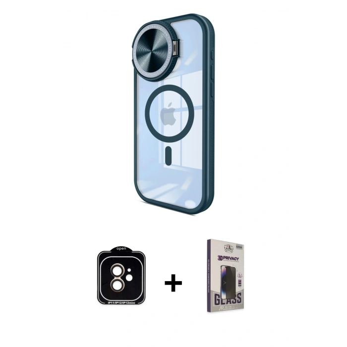 MARSİLYAN™- iPhone 11 Kılıf Kıvılcım Modern Koleksiyonu - Siyah Bilvis Hayalet Cam Ekran Koruyucu + PVD Metal Kamera Lens - TU