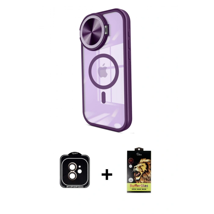 MARSİLYAN™- iPhone 11 Kılıf Kıvılcım Modern Koleksiyonu - Siyah Buffer Cam Ekran Koruyucu + PVD Metal Kamera Lens - TU