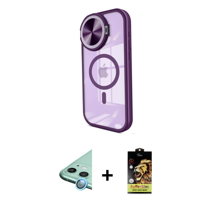 MARSİLYAN™- iPhone 11 Kılıf Kıvılcım Modern Koleksiyonu - Siyah Buffer Cam Ekran Koruyucu + Raze Metal Kamera Lens - MI