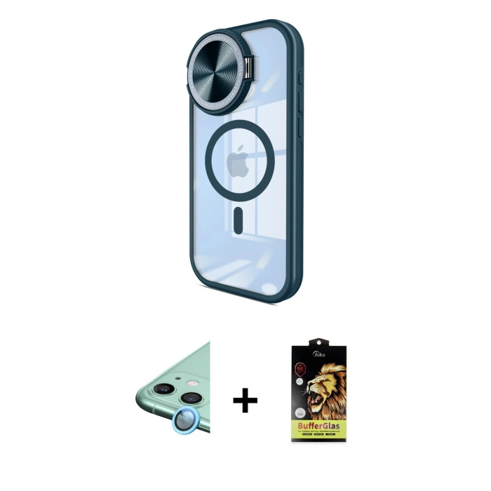 MARSİLYAN™- iPhone 11 Kılıf Kıvılcım Modern Koleksiyonu - Siyah Buffer Cam Ekran Koruyucu + Raze Metal Kamera Lens - MI