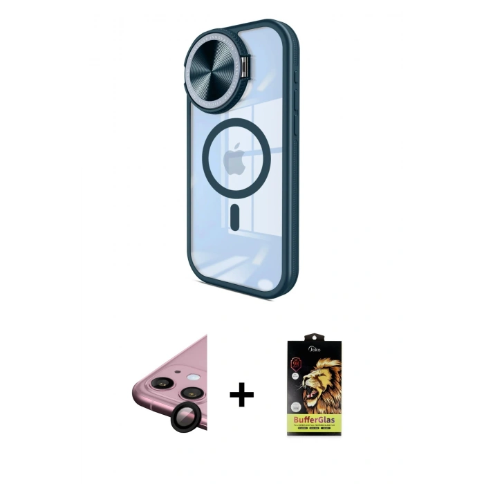 MARSİLYAN™- iPhone 11 Kılıf Kıvılcım Modern Koleksiyonu - Siyah Buffer Cam Ekran Koruyucu + Raze Metal Kamera Lens - SH
