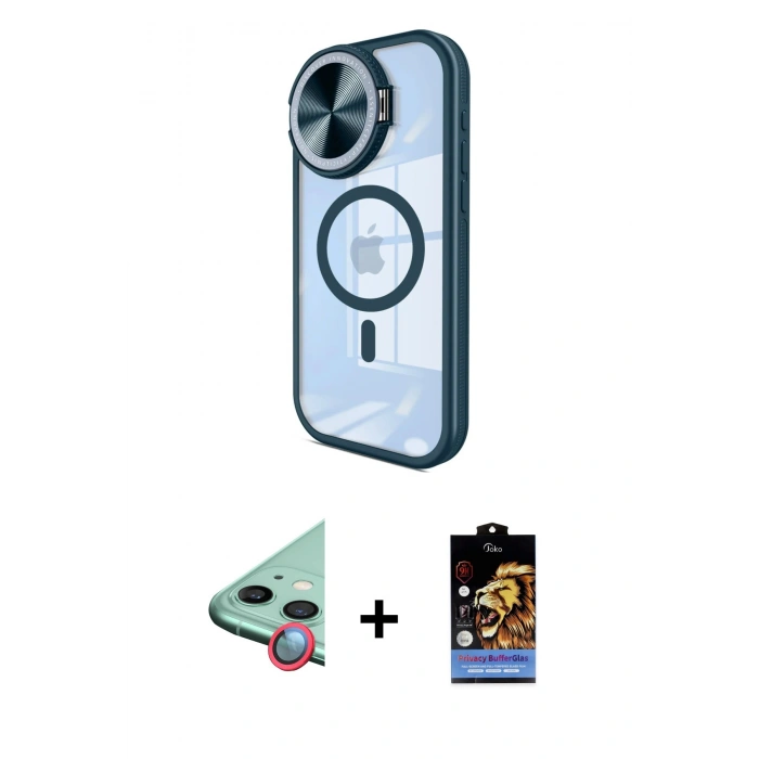 MARSİLYAN™- iPhone 11 Kılıf Kıvılcım Modern Koleksiyonu - Siyah Buffer Hayalet Cam Ekran Koruyucu + Raze Metal Kamera Lens - KI