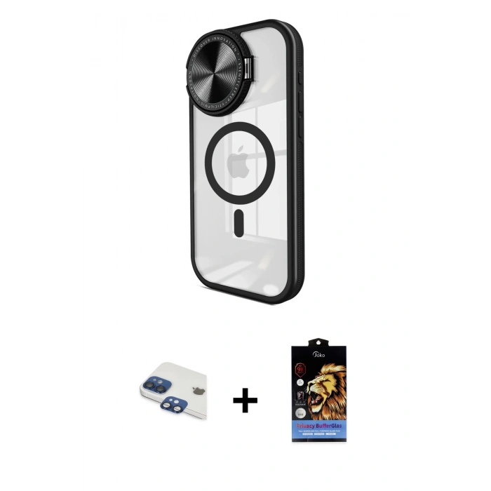 MARSİLYAN™- iPhone 11 Kılıf Kıvılcım Modern Koleksiyonu - Siyah Buffer Hayalet Cam Ekran Koruyucu + Lacivert Pers Alüminyum Kamera Lens