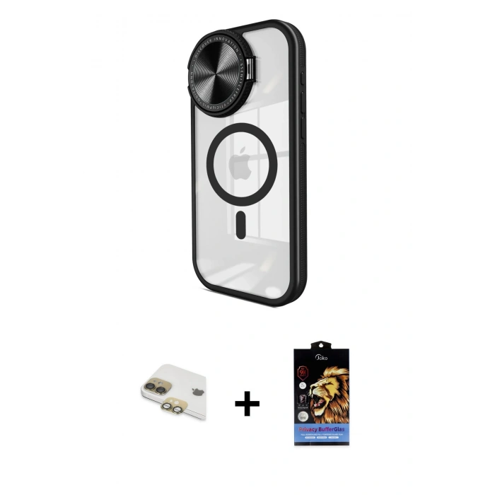 MARSİLYAN™- iPhone 11 Kılıf Kıvılcım Modern Koleksiyonu - Siyah Buffer Hayalet Cam Ekran Koruyucu + Pers Alüminyum Kamera Lens - GD