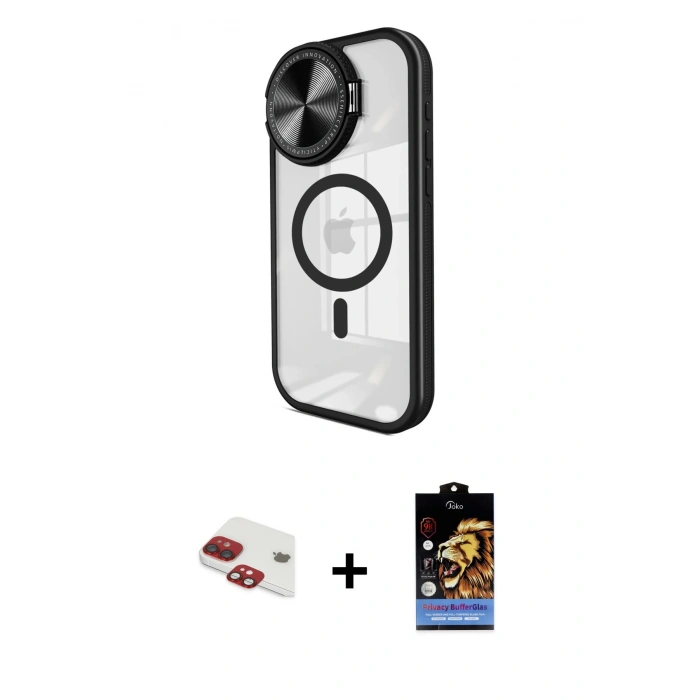 MARSİLYAN™- iPhone 11 Kılıf Kıvılcım Modern Koleksiyonu - Siyah Buffer Hayalet Cam Ekran Koruyucu + Pers Alüminyum Kamera Lens - KI