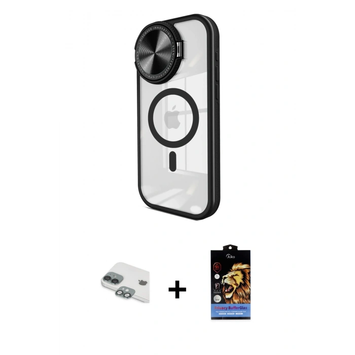 MARSİLYAN™- iPhone 11 Kılıf Kıvılcım Modern Koleksiyonu - Siyah Buffer Hayalet Cam Ekran Koruyucu + Pers Alüminyum Kamera Lens - YL