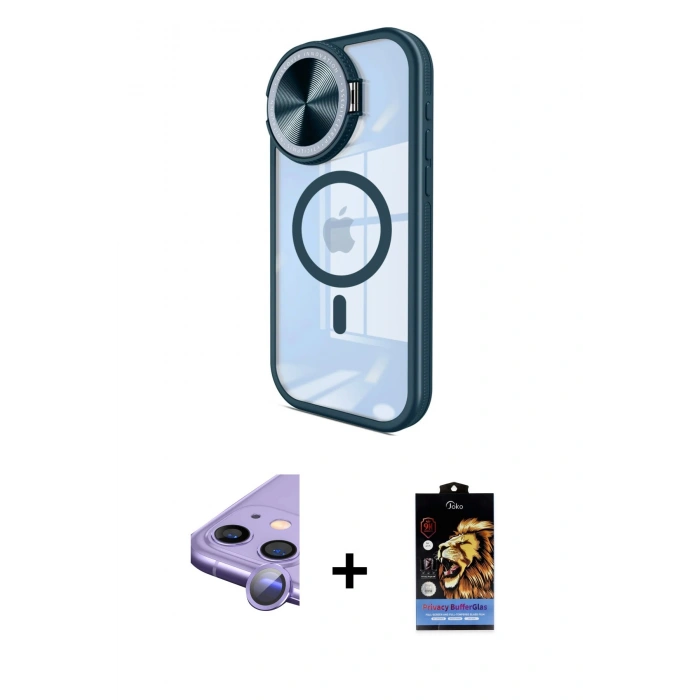 MARSİLYAN™- iPhone 11 Kılıf Kıvılcım Modern Koleksiyonu - Siyah Buffer Hayalet Cam Ekran Koruyucu + Raze Metal Kamera Lens - MR