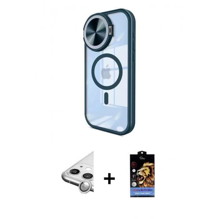 MARSİLYAN™- iPhone 11 Kılıf Kıvılcım Modern Koleksiyonu - Siyah Buffer Hayalet Cam Ekran Koruyucu + Raze Metal Kamera Lens - GS